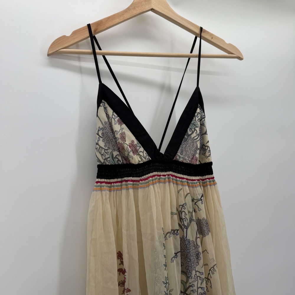 Vintage Y2K Forever 21 100% Silk Floral Maxi Dress NWT Boho Strappy Back M - Picture 3 of 10